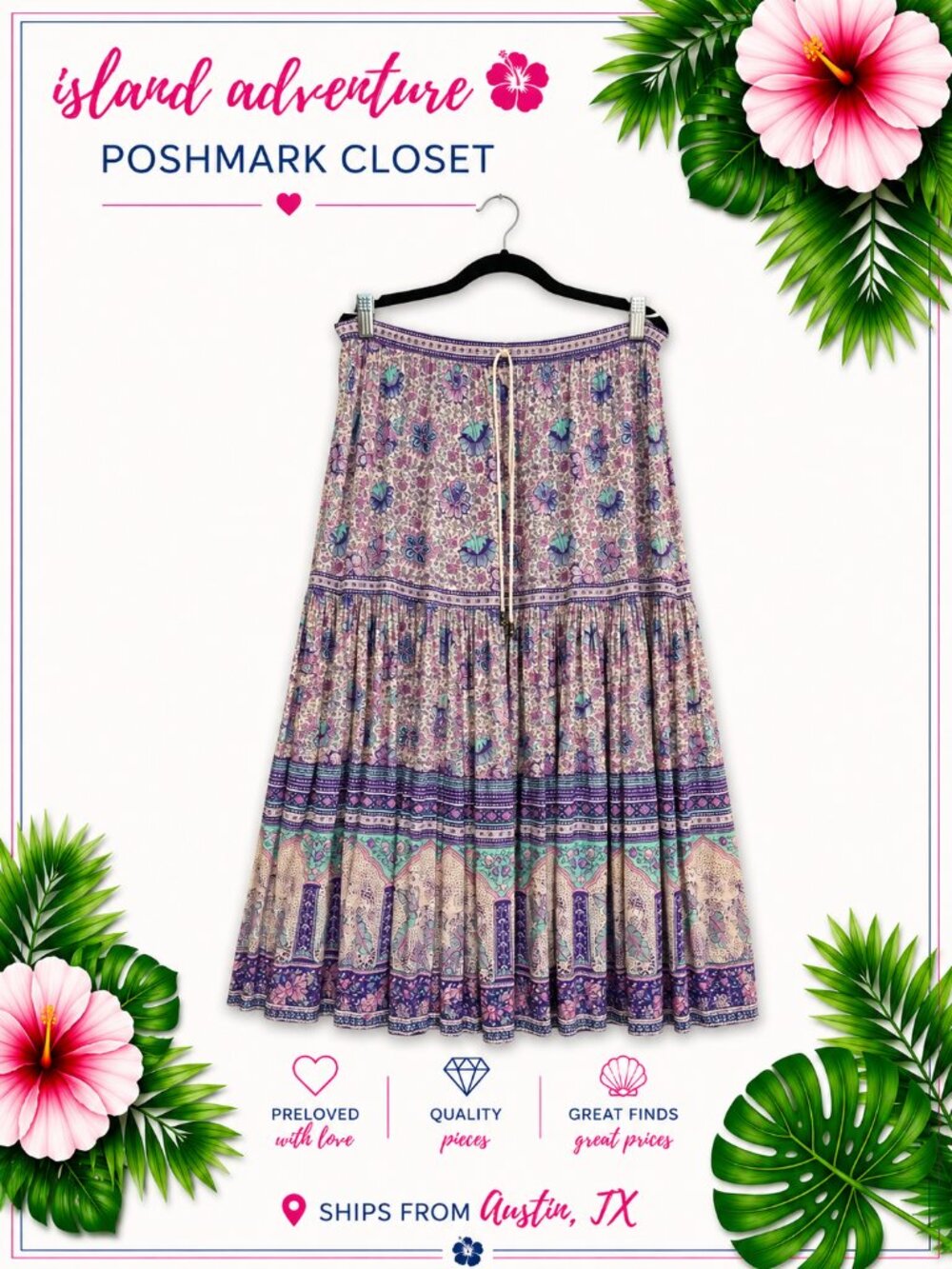 Spell Purple Floral Maxi Skirt with Bell Tassel - Worn Once